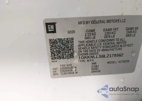 2020 GMC Acadia Awd At4 из США, поврежденный, VIN 1GKKNLLS6LZ179562